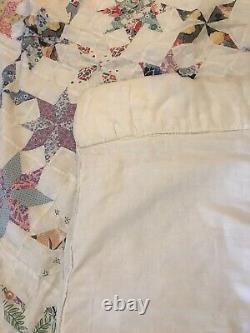 One Of A Kind Hand Cousu Quilt Vintage Antique Handmade Cotton 74 X 60 8 Étoiles