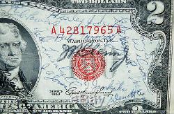 One Of A Kind Signés John Glenn 1953 Espace Original Flown $ 2 Bill USA Monnaie