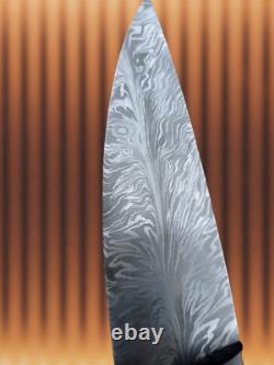 One Of Kind Damascus Steel Custom Made Feather Pattern Couteau 12 Wengie