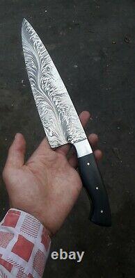 One Of Kind Damascus Steel Custom Made Feather Pattern Couteau 13 Wengie