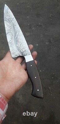 One Of Kind Damascus Steel Custom Made Feather Pattern Couteau 13 Wengie