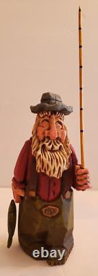 Original Unique Signé et Sculpté à la Main Pêcheur David Frykman avec Canne 8.5
