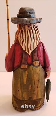 Original Unique Signé et Sculpté à la Main Pêcheur David Frykman avec Canne 8.5