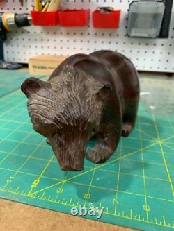 Ours Grizzly en acajou sculpté à la main, unique en son genre, 3 lbs
