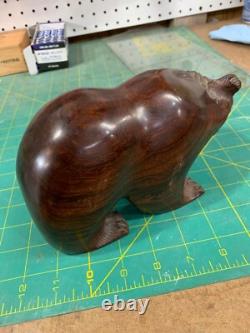 Ours Grizzly en acajou sculpté à la main, unique en son genre, 3 lbs