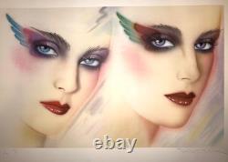 Pater Sato - Lithographie japonaise futuriste en couleur des années 80 - Anges - Signée au crayon A. P.