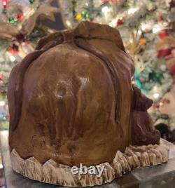 Paul Green Père Noël en séquoia sculpté et peint à la main, pièce unique originale
