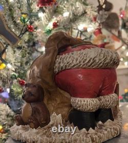 Paul Green Père Noël en séquoia sculpté et peint à la main, pièce unique originale