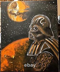 Peinture originale de Dark Vador et de l'Étoile de la Mort : un exemplaire unique pour les fans de Star Wars