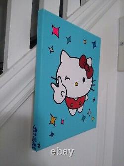 Peinture originale de Hello Kitty avec le signe de la paix - PAS UNE IMPRESSION - Unique en son genre