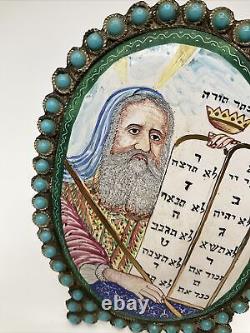 Peintures uniques de Moïse et Aaron : Paire de peintures émaillées à la main de Judaïca