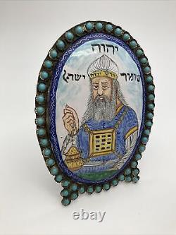 Peintures uniques de Moïse et Aaron, une paire de peintures émaillées à la main d'inspiration judaïque.
