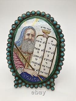 Peintures uniques de Moïse et Aaron, une paire de peintures émaillées à la main d'inspiration judaïque.