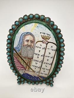 Peintures uniques de Moïse et Aaron, une paire de peintures émaillées à la main d'inspiration judaïque.
