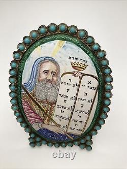 Peintures uniques de Moïse et Aaron, une paire de peintures émaillées à la main d'inspiration judaïque.