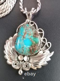 Pendentif Navajo Ted Joe Grande Pierre Turquoise Unique