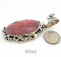 Pendentif en rhodochrosite en argent navajo fait à la main, unique en son genre, signé