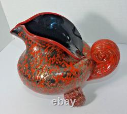 Pièce unique Robert Eickholt Verre d'art soufflé à la main en atelier, confettis rouge et gris