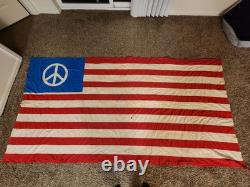 Pièce vintage unique en son genre, signe de paix, drapeau/bannière américain fait main, 106 x 53, années 60