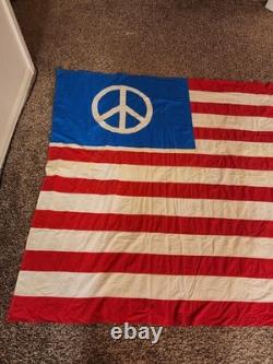 Pièce vintage unique en son genre, signe de paix, drapeau/bannière américain fait main, 106 x 53, années 60
