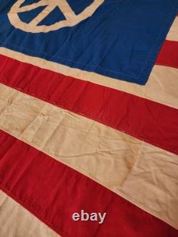 Pièce vintage unique en son genre, signe de paix, drapeau/bannière américain fait main, 106 x 53, années 60