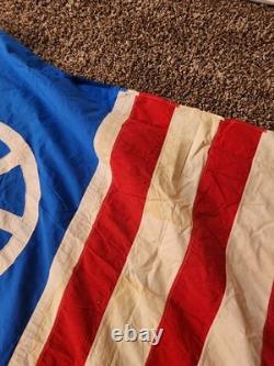 Pièce vintage unique en son genre, signe de paix, drapeau/bannière américain fait main, 106 x 53, années 60