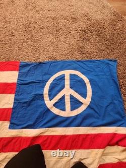 Pièce vintage unique en son genre, signe de paix, drapeau/bannière américain fait main, 106 x 53, années 60