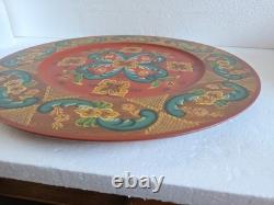 Plaque en bois peinte à la main en rosemaling norvégien, pièce unique, 16 po de diamètre