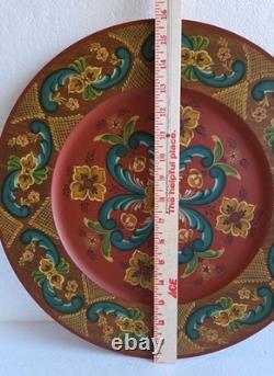 Plaque en bois peinte à la main en rosemaling norvégien, pièce unique, 16 po de diamètre