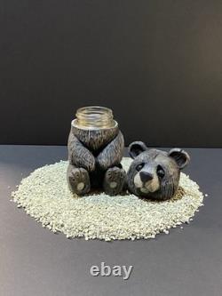 Pot à ours unique en son genre, sculpté et peint à la main, pièce artistique insolite