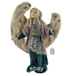 Poupée d'art en mixed media OOAK PETER WOLF Ange Gardien Sculptée à la main avec de vraies plumes