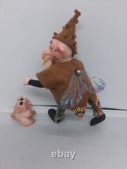 Poupée de collection faite à la main Vieil Elfe et Vieil Chien avec tête, bras et jambes mobiles