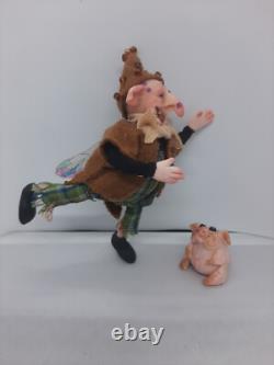 Poupée de collection faite à la main Vieil Elfe et Vieil Chien avec tête, bras et jambes mobiles