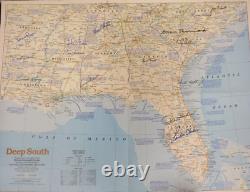 RARE PIÈCE UNIQUE ! Carte du Deep South signée à la main par 17 politiciens avec certificat d'authenticité