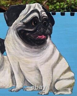 RARE Porte-revues chic de designer avec un pug peint à la main, unique en son genre