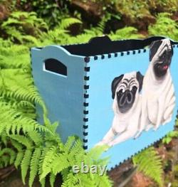 RARE Porte-revues chic de designer avec un pug peint à la main, unique en son genre