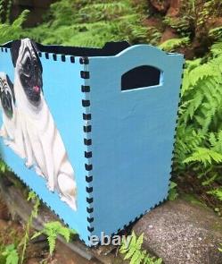 RARE Porte-revues chic de designer avec un pug peint à la main, unique en son genre