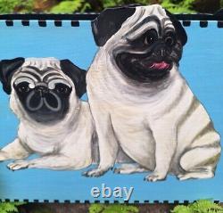 RARE Porte-revues chic de designer avec un pug peint à la main, unique en son genre