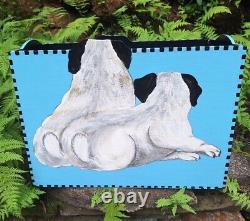 RARE Porte-revues chic de designer avec un pug peint à la main, unique en son genre