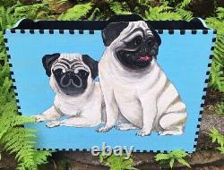 RARE Porte-revues chic de designer avec un pug peint à la main, unique en son genre
