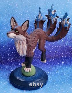 RARE Sculpture Éthérée de Kitsune Figurine de renard Mystique PIECE UNIQUE