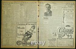 Rare De L'espèce 1919 Ohio Journal Jack Dempsey Se Jette De Jess Willard
