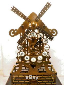 Rare Horloge Animée Squelette Fusee De Moulin À Vent - Unique En Son Genre