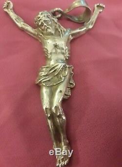 Rare Huge 5sterling Silver Un Des Pierres Kind1 Crucifix Cross Lrg Pendant