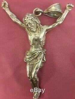 Rare Huge 5sterling Silver Un Des Pierres Kind1 Crucifix Cross Lrg Pendant