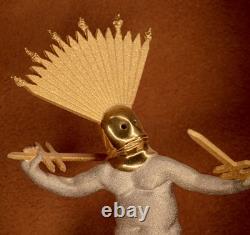 Rare Oiseau Dansant Petit Détail Unique Plaqué Or Pierre Turquoise Base