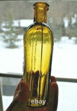 Rare Yellow Elizabeth, New Jersey Strap Sided Whiskey Flask One Of A Kind