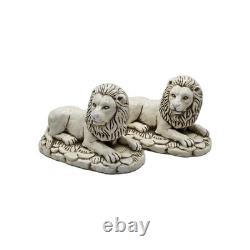 Rare ensemble unique de 2 serre-livres anciens lions assis en plâtre artistique du Mexique