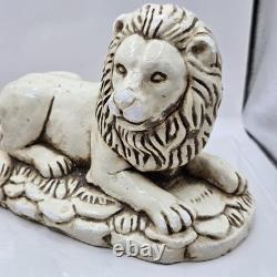 Rare ensemble unique de 2 serre-livres anciens lions assis en plâtre artistique du Mexique