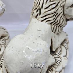 Rare ensemble unique de 2 serre-livres anciens lions assis en plâtre artistique du Mexique